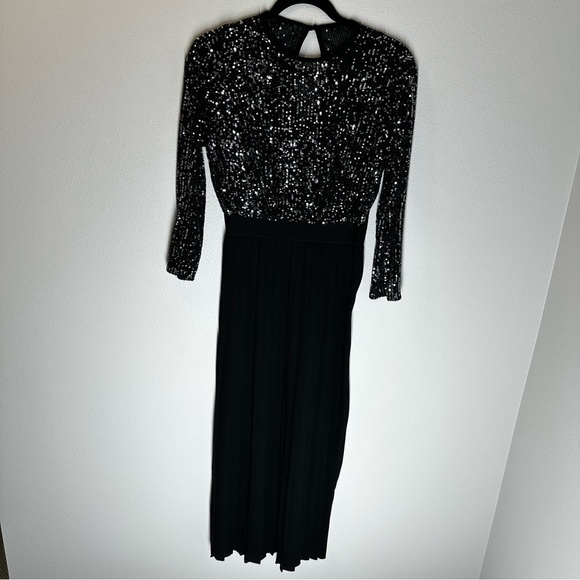 ASOS Little Mistress Sequin Pleated Midi Dress Black Silver Size 4 Women’s - Picture 3 of 14
